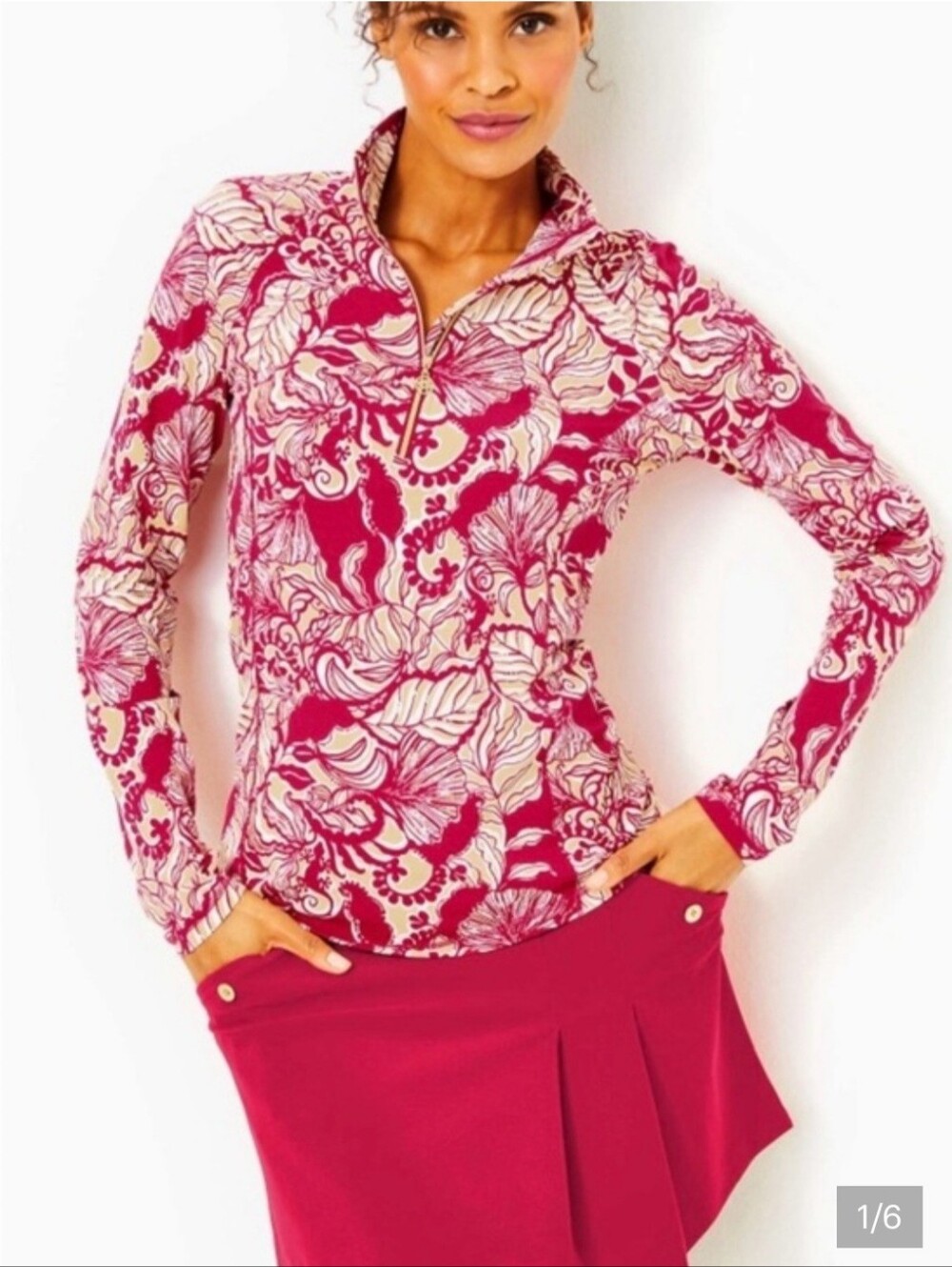 Lilly Pulitzer Pink & Cream Floral Zip Pullover